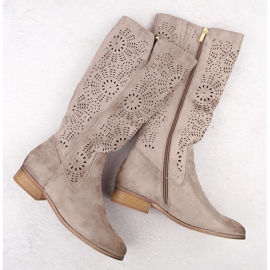 Botas femininas de camurça com aberturas isoladas cáqui Potocki 12522 bege 1