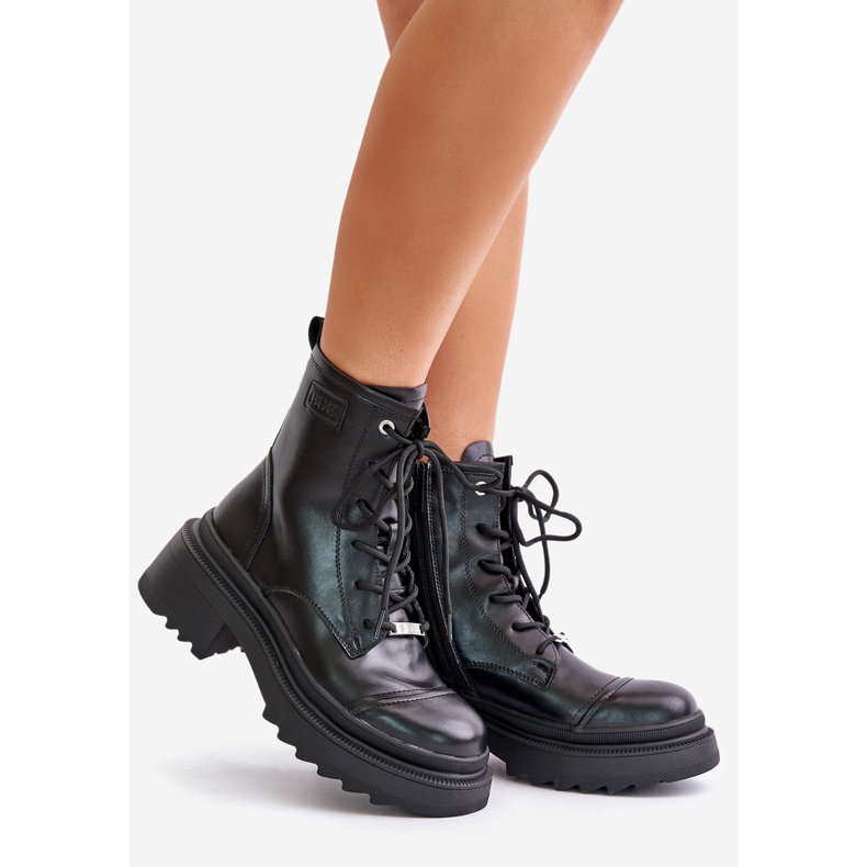 Botas femininas com isolamento de trabalho feitas de couro natural Goe OO2N4115-W2 pretas preto 1