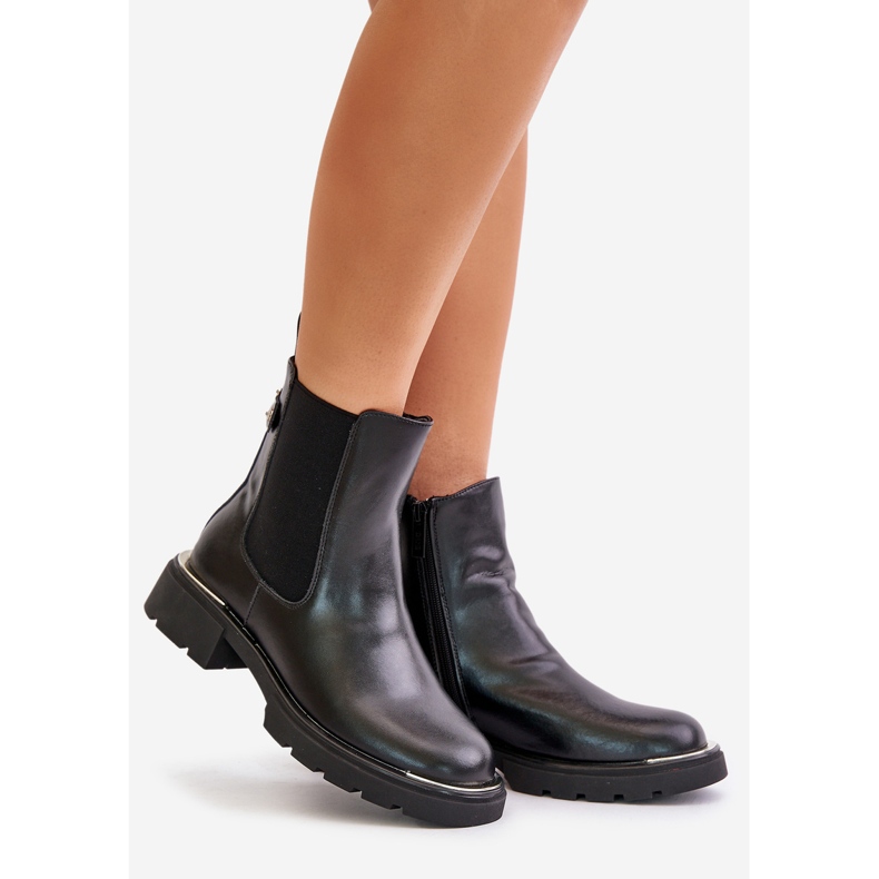 Botas Chelsea de couro com zíper GOE OO2N4147-E2 pretas preto 1