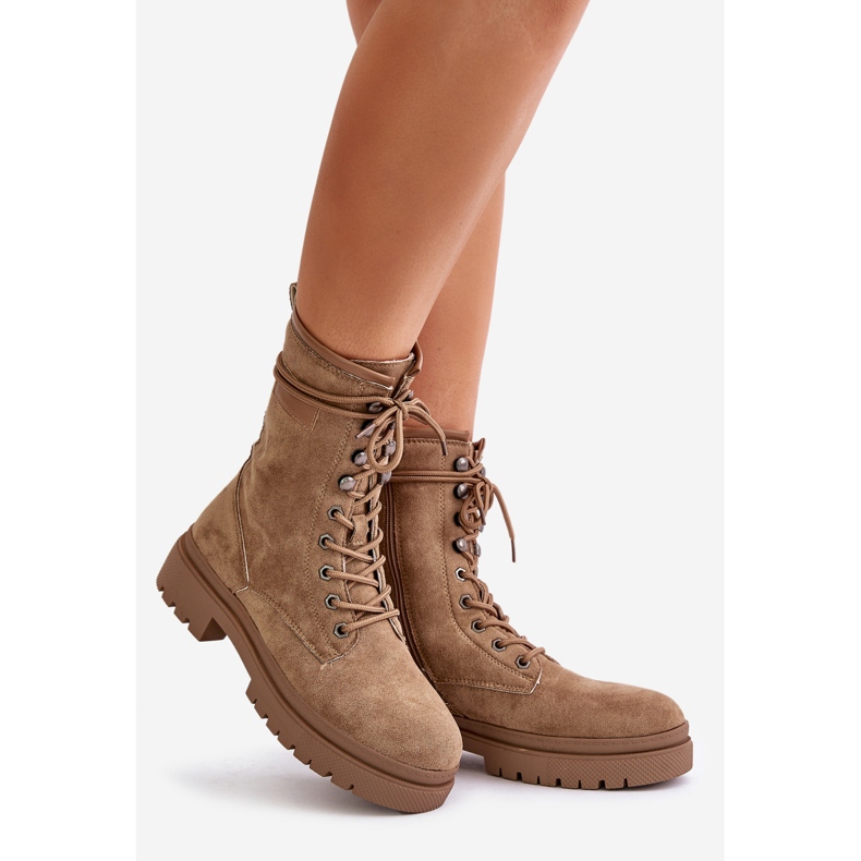 Botas femininas de trabalho com zíper em camurça ecológica, bege escuro Savalann 1