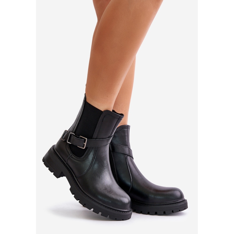 Botas Chelsea com isolamento de couro e cinto Sergio Leone TR719-S pretas preto 1
