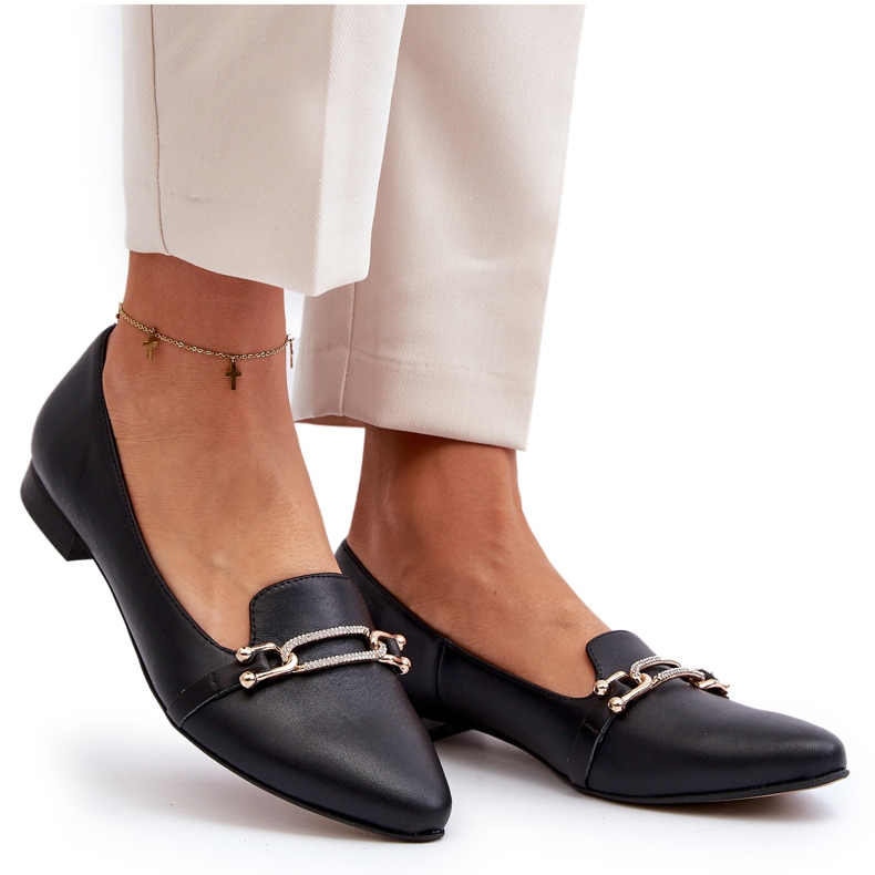 Zazoo 2885 Ballerinas de couro feminino com decoração preta preto 4