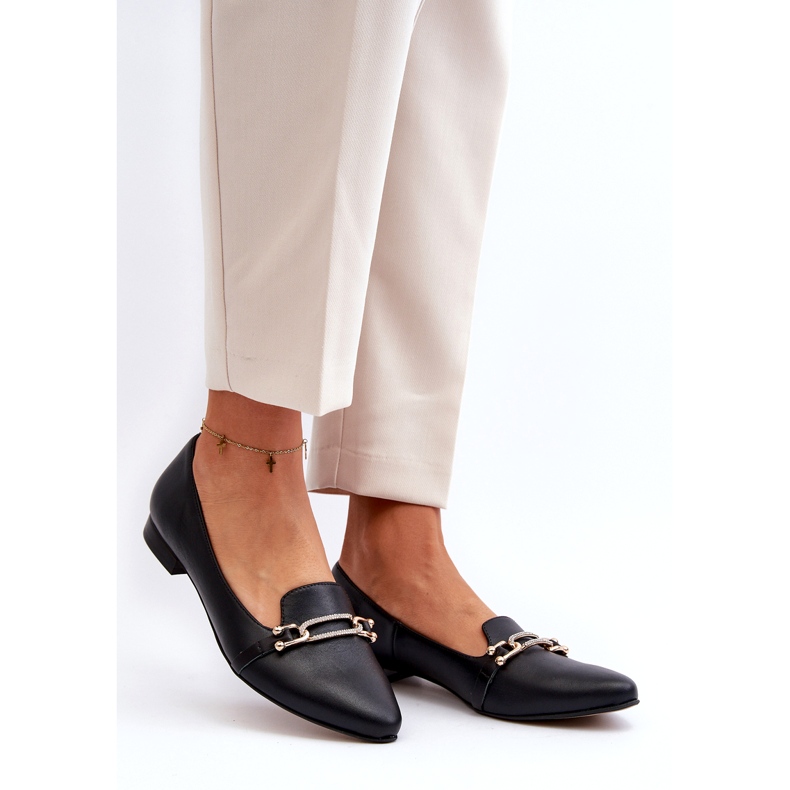 Zazoo 2885 Ballerinas de couro feminino com decoração preta preto 2