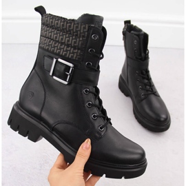 Botas femininas com isolamento em couro, pretas Remonte D1W71-03 preto 1