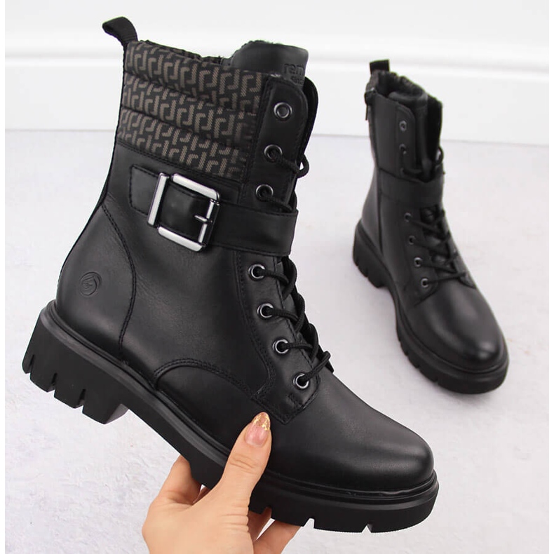 Botas femininas com isolamento em couro, pretas Remonte D1W71-03 preto 1