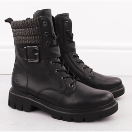 Botas femininas com isolamento em couro, pretas Remonte D1W71-03 preto 2