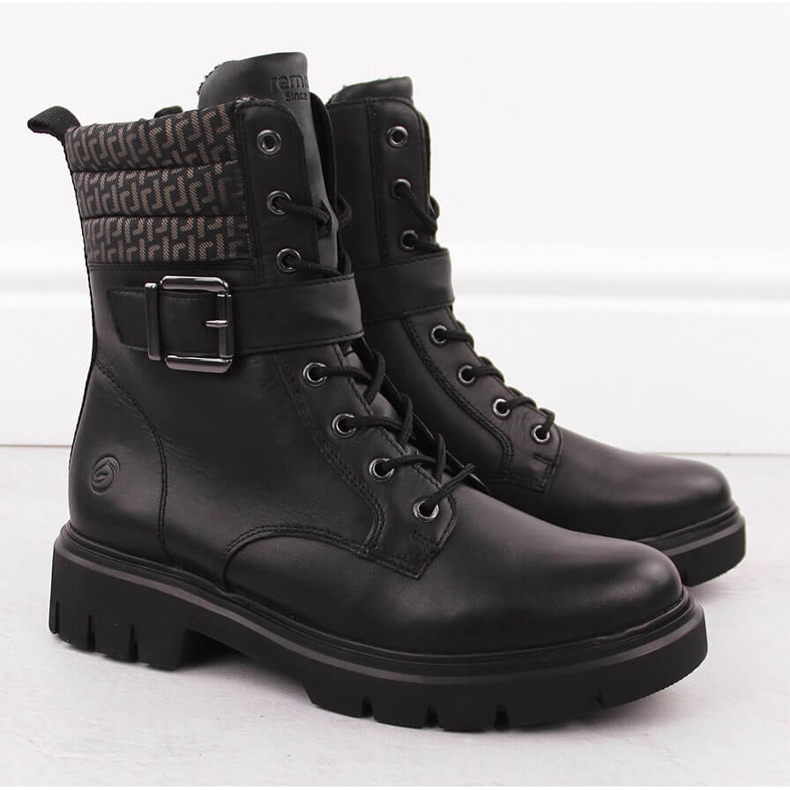 Botas femininas com isolamento em couro, pretas Remonte D1W71-03 preto 2