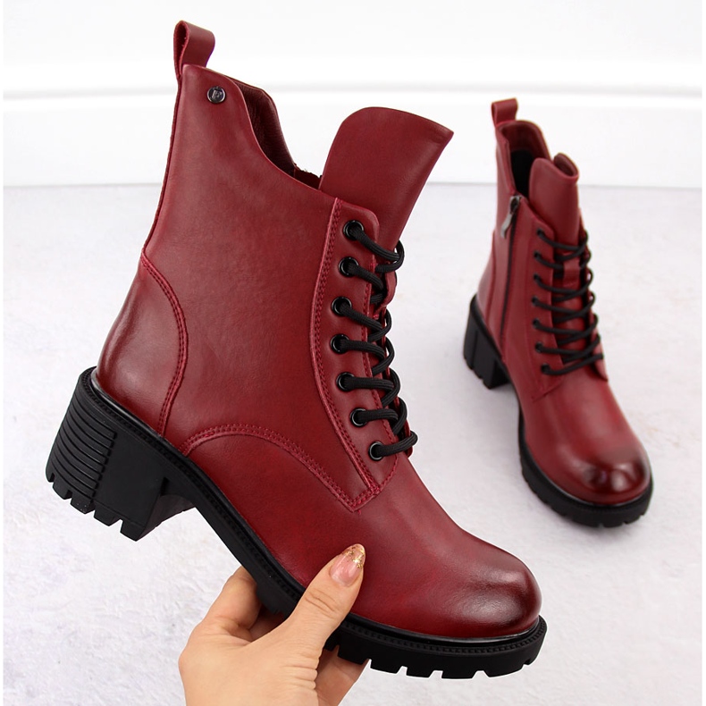 Botins femininos de couro vermelho Filippo DBT6501 1