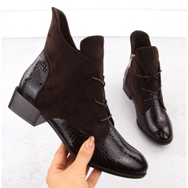 Botins femininos de couro envernizado marrom Potocki 12498 1