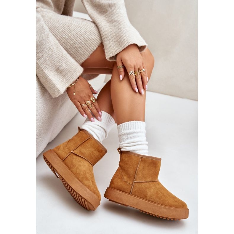 Botas femininas de neve com plataforma em Camel Atteria Eco Suede marrom 2