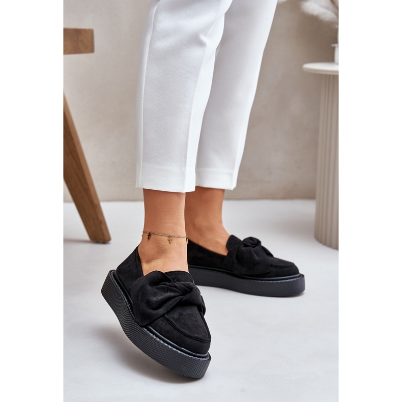 Mocassins femininos em plataforma com laço, preto Naivine preto 2