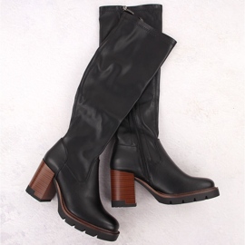 Botas femininas de salto alto e plataforma, elásticas, isoladas, pretas Potocki 12246 preto 1