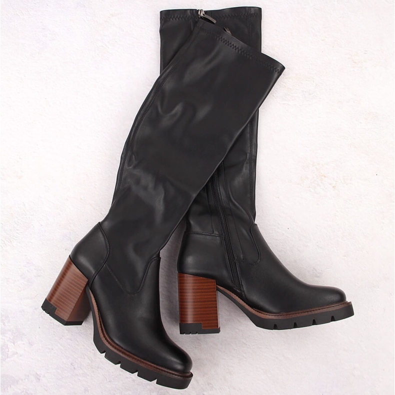 Botas femininas de salto alto e plataforma, elásticas, isoladas, pretas Potocki 12246 preto 1