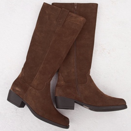 Botas de cowboy femininas de couro marrom por Sergio Leone KZ268 2