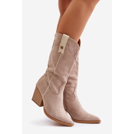 Botas de cowboy isoladas com salto alto Eco Camurça Bege Hanivin 1