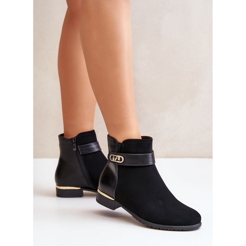 Botas femininas de salto plano com isolamento e detalhe dourado, Ravasira preta preto 2 Botas femininas de salto plano com isolamento e detalhe dourado, Ravasira preta preto 2