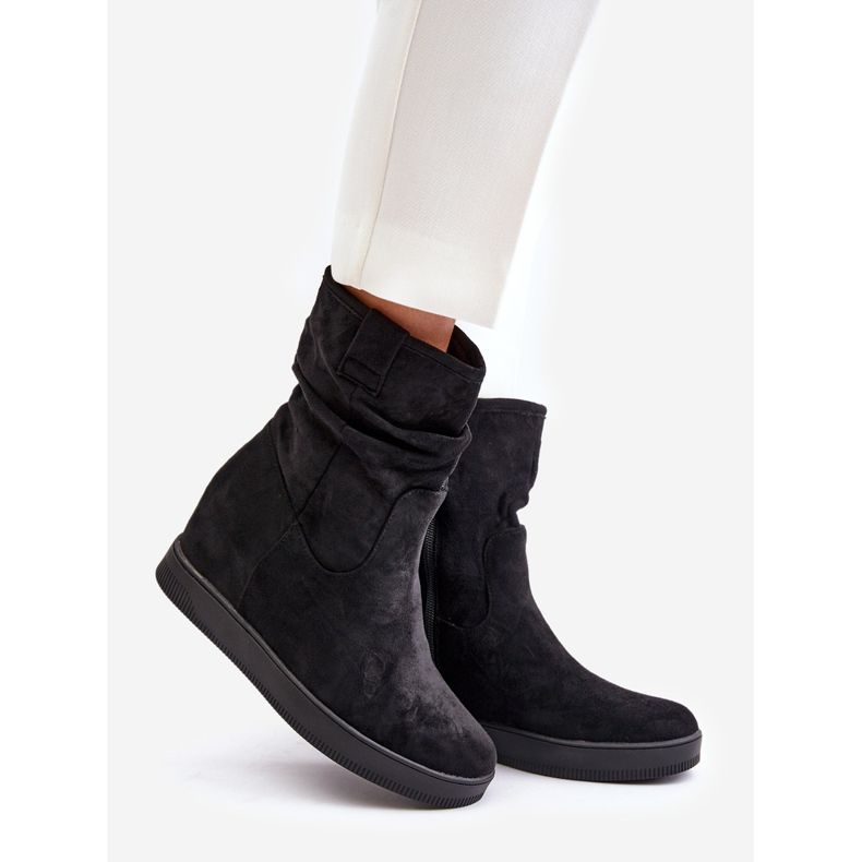 Botas com parte superior com babados e cunha oculta, Black Zinradea preto 1 Botas com parte superior com babados e cunha oculta, Black Zinradea preto 1
