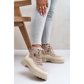 Botas femininas de amarrar com cordões Rabaria bege 2