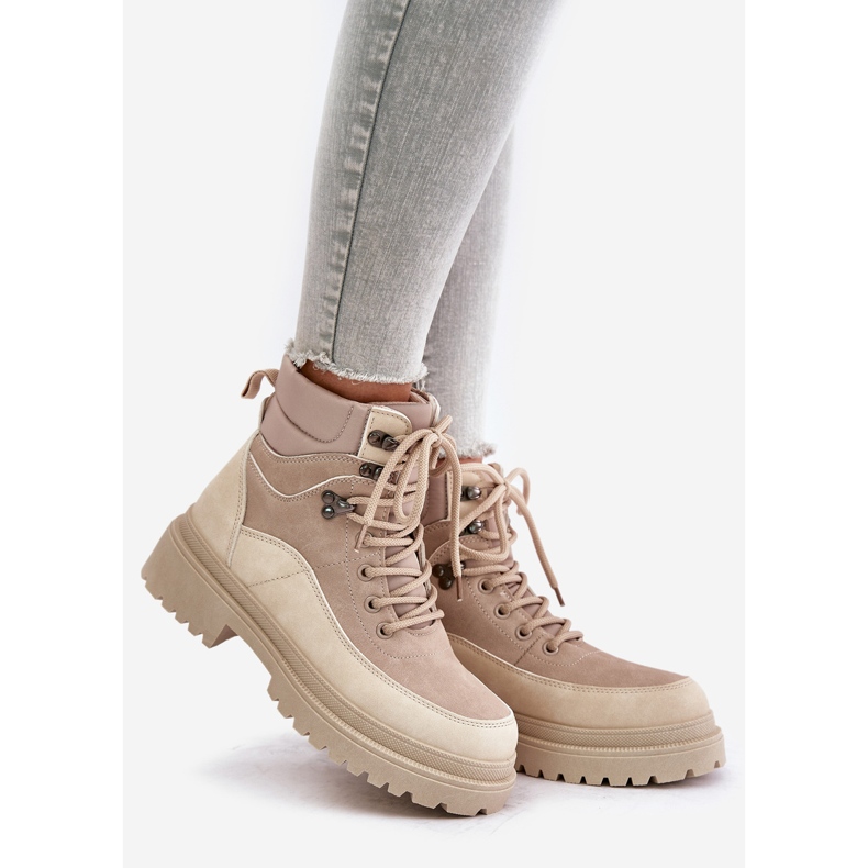 Botas femininas de amarrar com cordões Rabaria bege 1