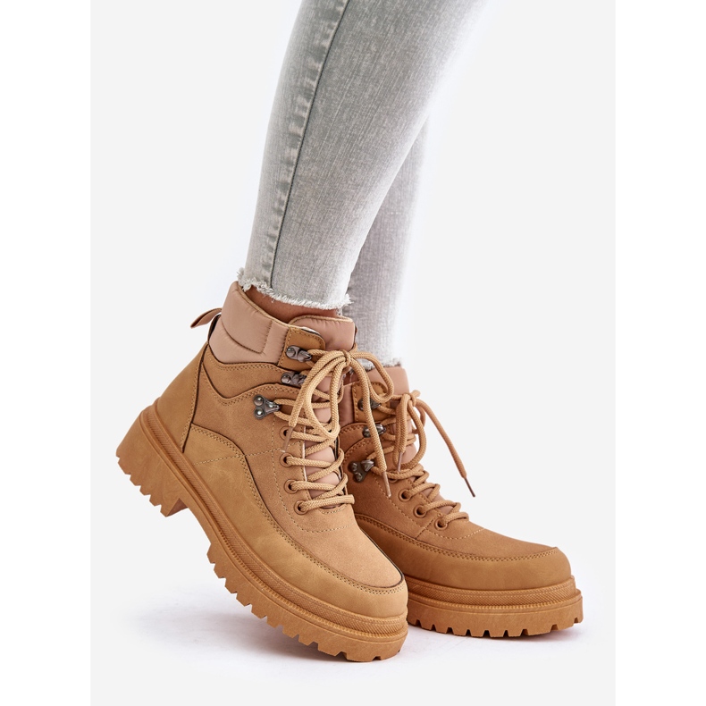 Botins femininos Camel Rabaria com cadarço castanho 1