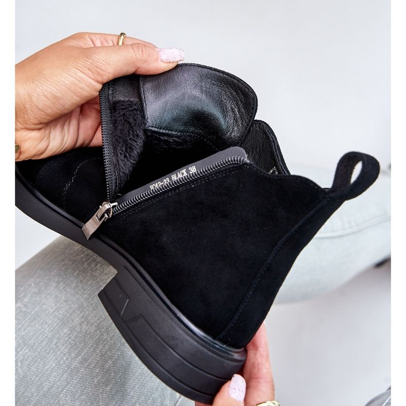 S.Barski Botas baixas de camurça com salto plano isolado D&amp;A JC42-23 pretas preto 2