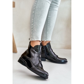 Botas de couro envernizado com salto plano isolado com zíper S.Barski HY42-717 pretas preto 2