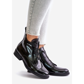 Botas de couro envernizado com salto plano isolado com zíper S.Barski HY42-717 pretas preto 1
