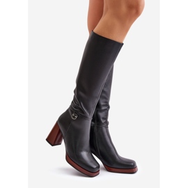 S.Barski Botas quentes elegantes de couro com salto alto D&amp;A JC42-39 pretas preto 1