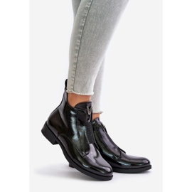 Botas baixas femininas de couro envernizado com salto plano, preto quente S.Barski HY42-120 preto 1