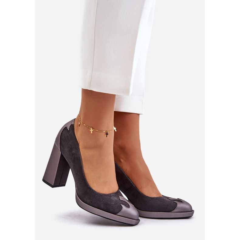 Bombas de camurça de salto alto Laura Messi 2702 Cinza 1