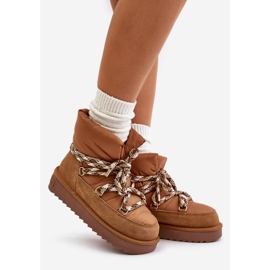 Botas femininas de camurça para neve com cadarço grosso D.Franklin DFSH375003 marrom 1