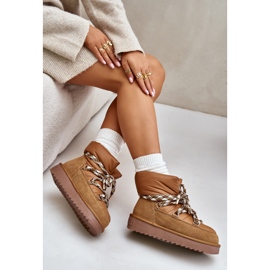 Botas femininas de camurça para neve com cadarço grosso D.Franklin DFSH375003 marrom 2