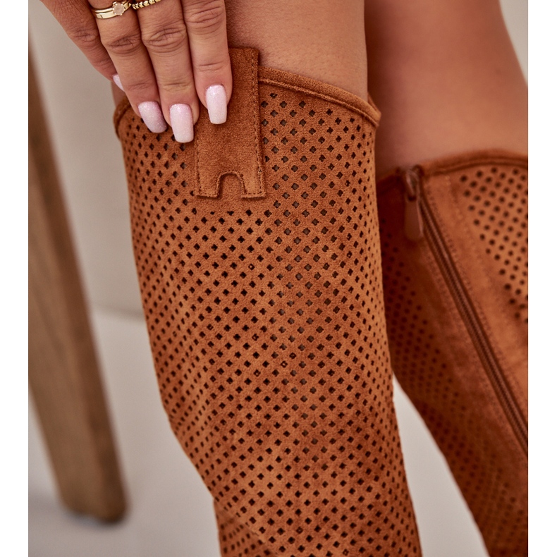 Botas femininas a céu aberto Camel S.Barski HY42-139 castanho 4