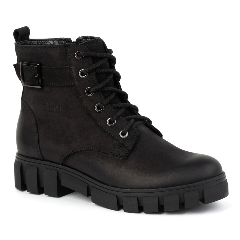 Olivier Botas femininas de couro, isoladas, 373BB, pretas preto 1