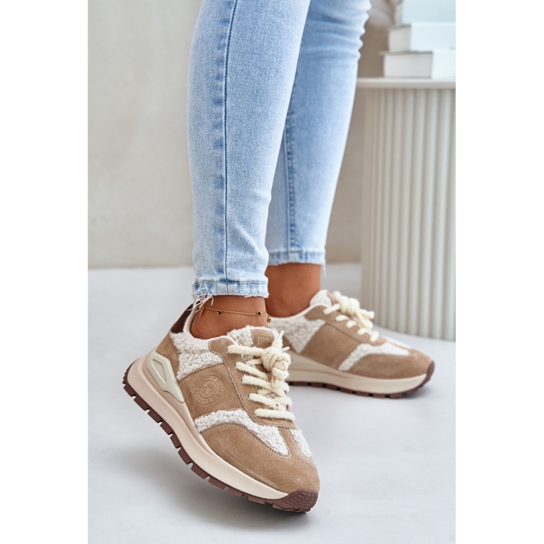 Tênis feminino de pele e couro Big Star OO274A317 HI-POLY System Bege 2