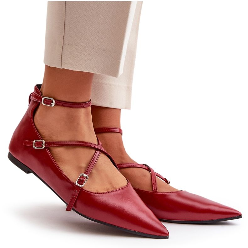 STEPHAN Ballerinas femininas com Borgonha vermelho 3