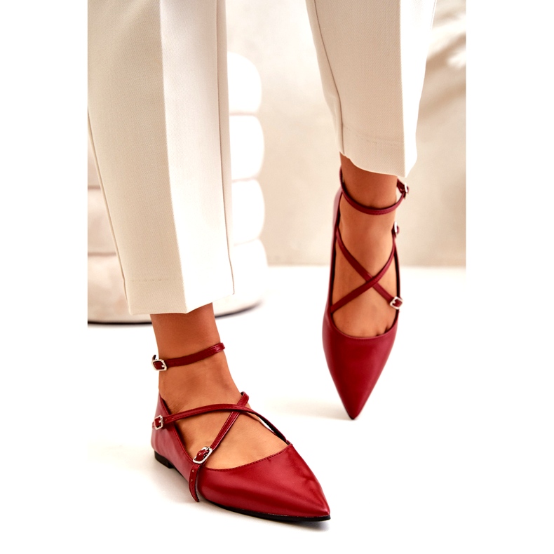 STEPHAN Ballerinas femininas com Borgonha vermelho 1