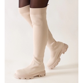 Botas longas de tecido bege na plataforma Athira 1 Botas longas de tecido bege na plataforma Athira 1