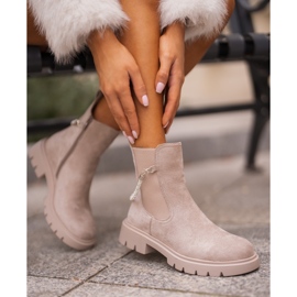Botas Chelsea isoladas com zíper e alça decorativa, Labenne bege 2