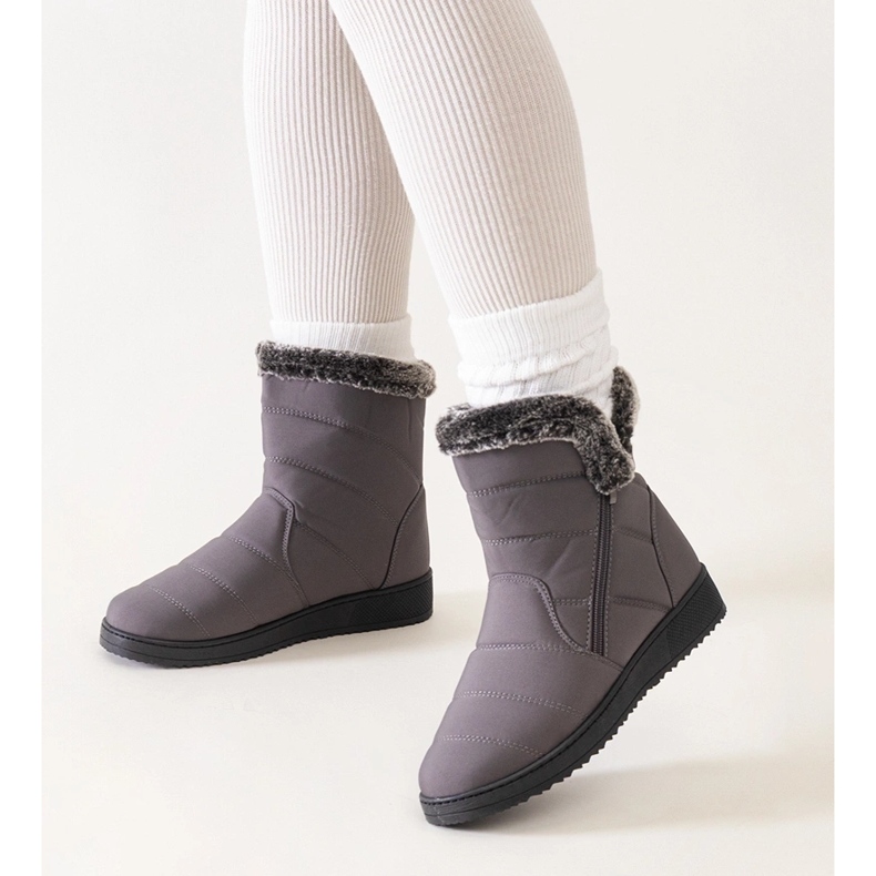 Botas de neve cinza decoradas com pele Khit 1 Botas de neve cinza decoradas com pele Khit 1
