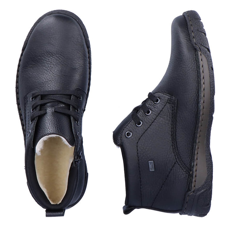 Botins impermeáveis ​​de couro, sapatos masculinos com isolamento, pretos Rieker B0347-00 2