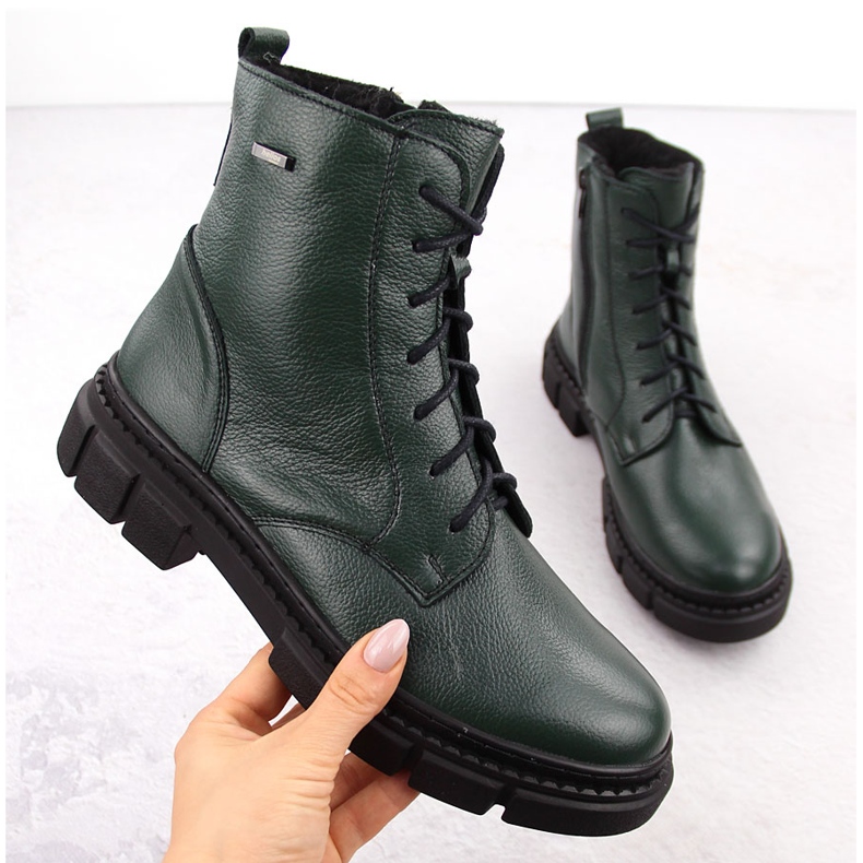 Botas femininas com isolamento de couro, verdes Helios 549 1