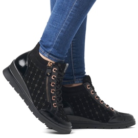 Rieker Botas femininas de couro, patente Remonte R0773-04 preto 1