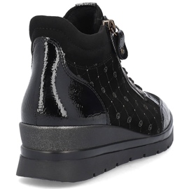 Rieker Botas femininas de couro, patente Remonte R0773-04 preto 2