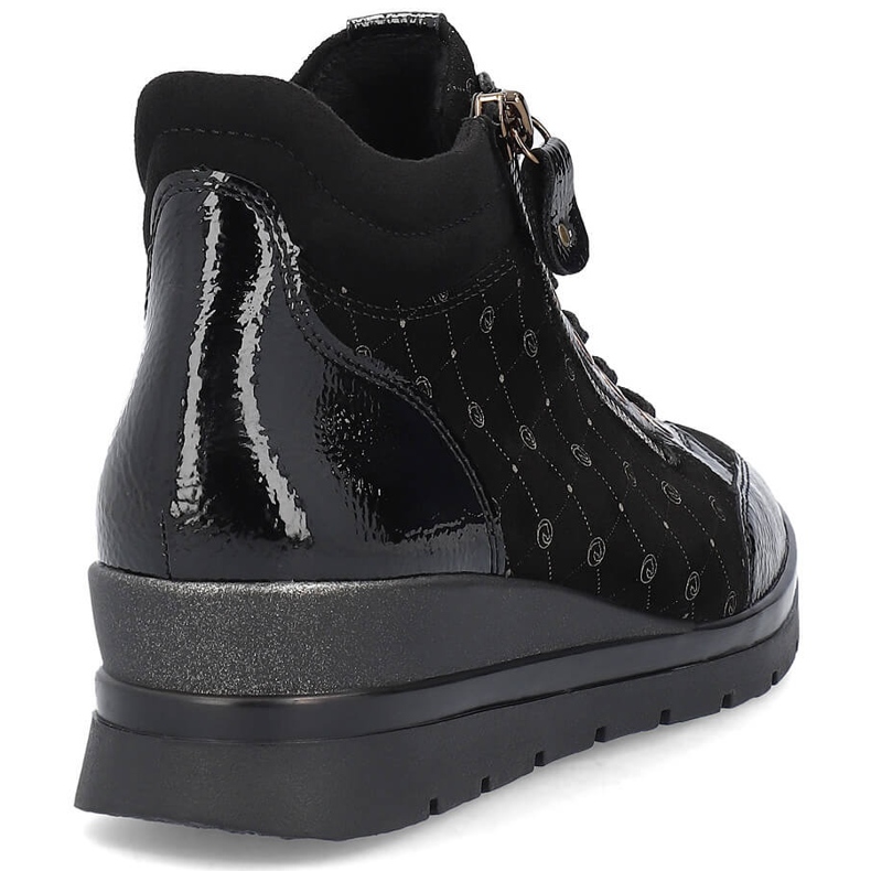 Rieker Botas femininas de couro, patente Remonte R0773-04 preto 2