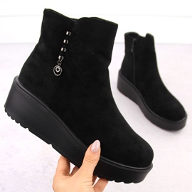 Botins femininos de camurça com plataforma grossa, pretos Potocki 11305 1