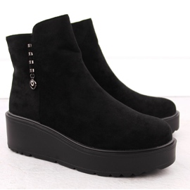 Botins femininos de camurça com plataforma grossa, pretos Potocki 11305 2