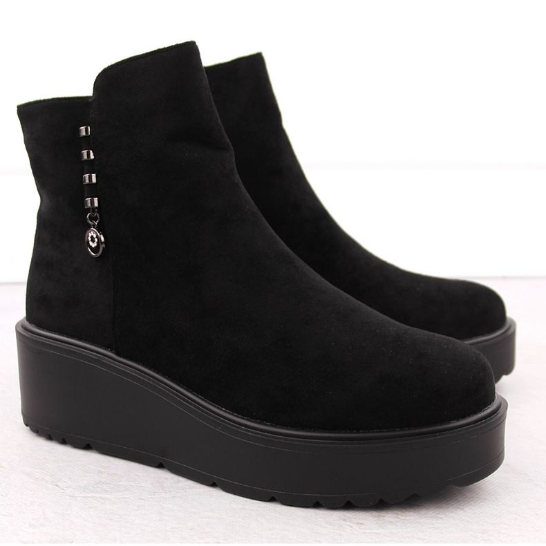 Botins femininos de camurça com plataforma grossa, pretos Potocki 11305 2