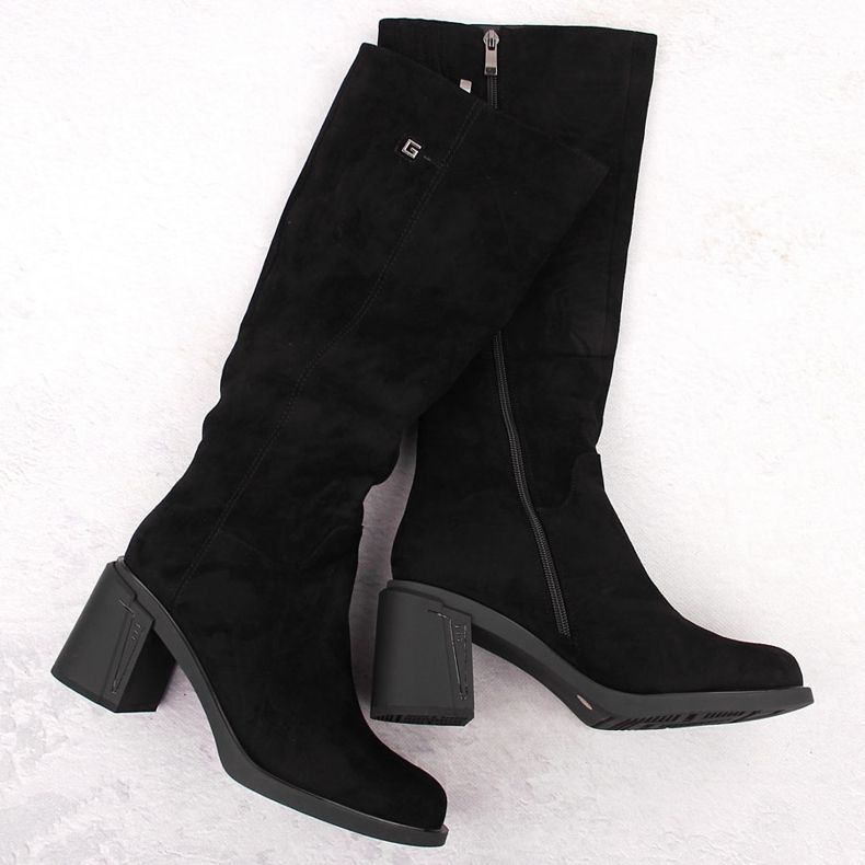 Botas femininas de camurça de salto alto, pretas, Potocki 60314 preto 1
