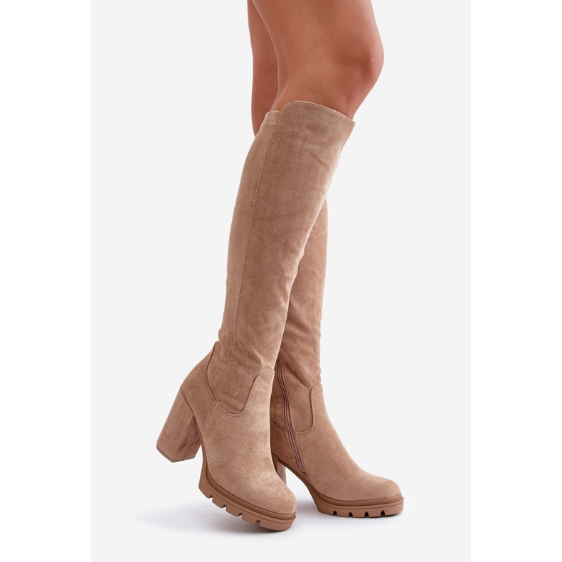 Botas femininas isoladas de salto alto Eco Camurça Bege Tirisha 1